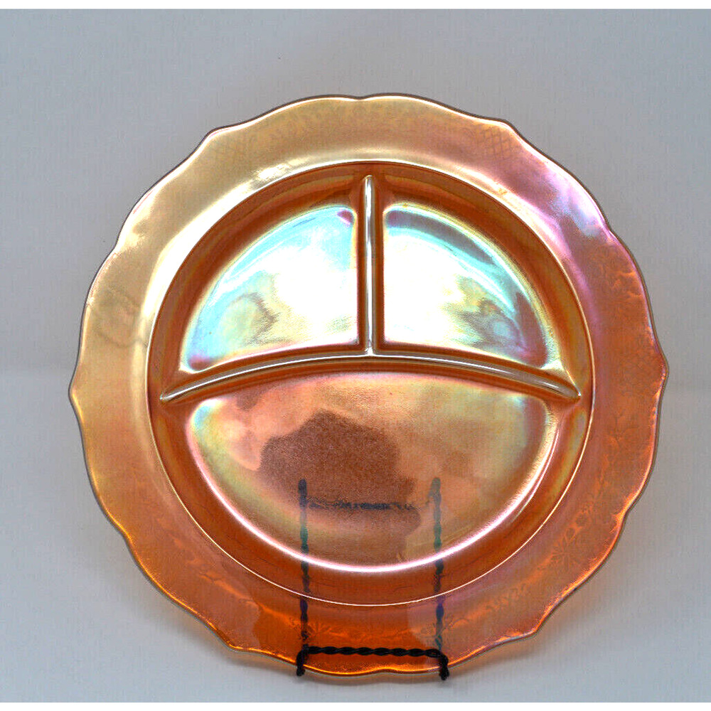 CARNIVAL GLASS DIVIDED DINNER PLATE FEDERAL NORMANDIE MARIGOLD 1930's